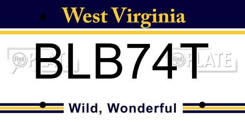 BLB74T West Virginia License Plate