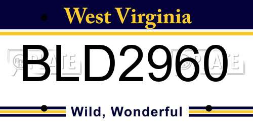 BLD2960 West Virginia License Plate