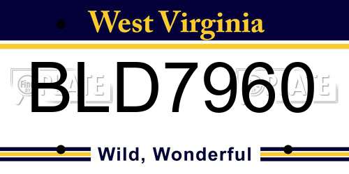 BLD7960 West Virginia License Plate