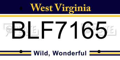BLF7165 West Virginia License Plate