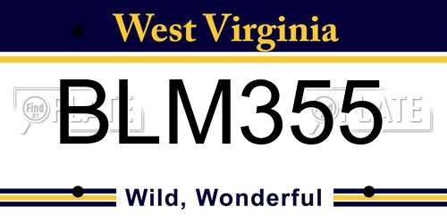 BLM355 West Virginia License Plate
