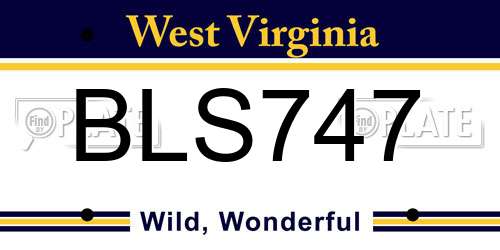 BLS747 West Virginia License Plate