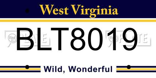 BLT8019 West Virginia License Plate