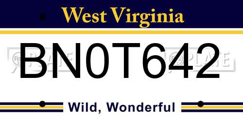 BN0T642 West Virginia License Plate
