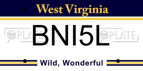 BNI5L West Virginia License Plate