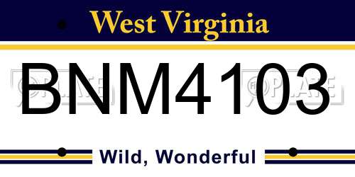 BNM4103 West Virginia License Plate