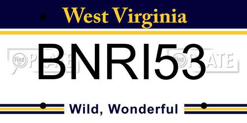 BNRI53 West Virginia License Plate