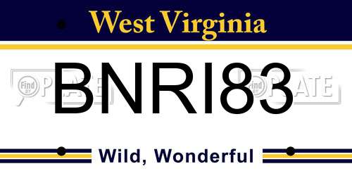 BNRI83 West Virginia License Plate