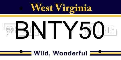 BNTY50 West Virginia License Plate