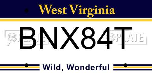 BNX84T West Virginia License Plate
