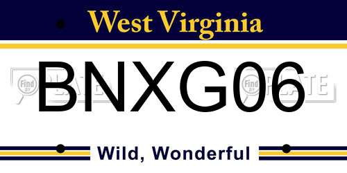 BNXG06 West Virginia License Plate