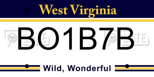 BO1B7B West Virginia License Plate