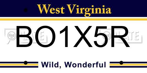 BO1X5R West Virginia License Plate