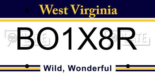 BO1X8R West Virginia License Plate