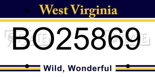 BO25869 West Virginia License Plate
