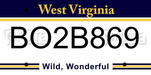 BO2B869 West Virginia License Plate