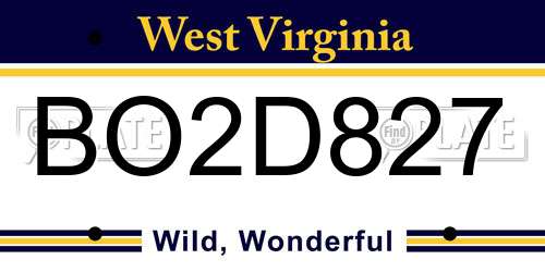 BO2D827 West Virginia License Plate