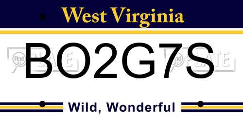 BO2G7S West Virginia License Plate