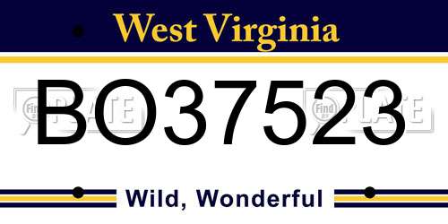 BO37523 West Virginia License Plate