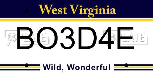 BO3D4E West Virginia License Plate