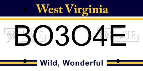 BO3O4E West Virginia License Plate