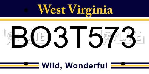 BO3T573 West Virginia License Plate