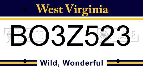 BO3Z523 West Virginia License Plate
