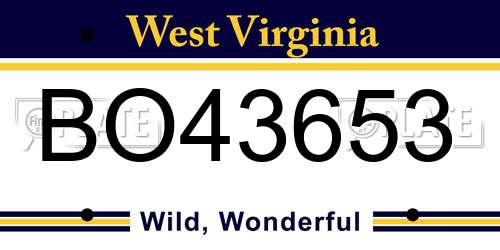 BO43653 West Virginia License Plate