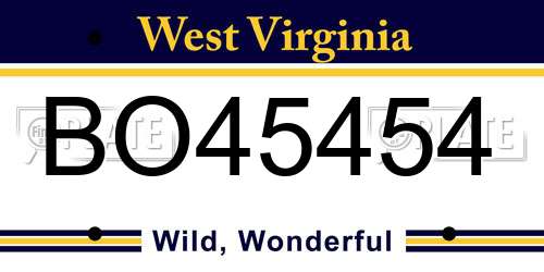 BO45454 West Virginia License Plate