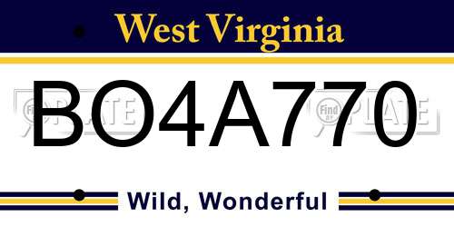 BO4A770 West Virginia License Plate