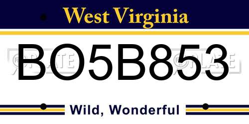 BO5B853 West Virginia License Plate