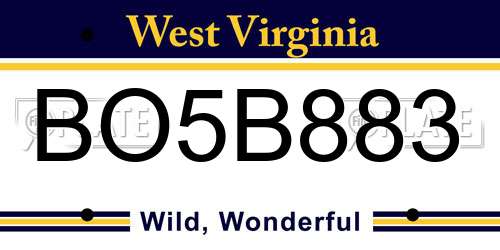 BO5B883 West Virginia License Plate