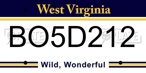 BO5D212 West Virginia License Plate