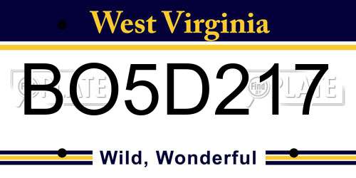 BO5D217 West Virginia License Plate