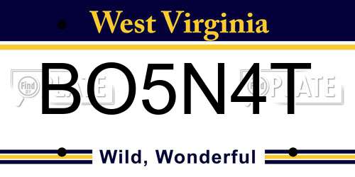 BO5N4T West Virginia License Plate