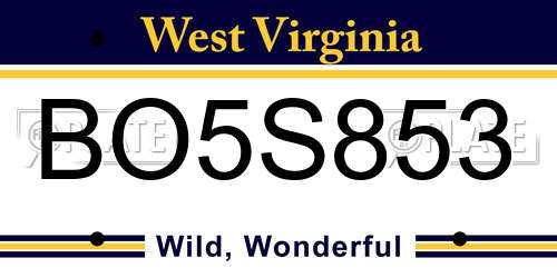 BO5S853 West Virginia License Plate