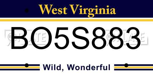 BO5S883 West Virginia License Plate