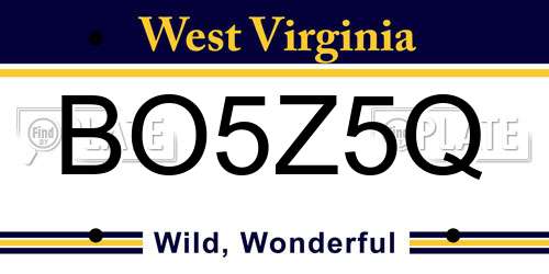 BO5Z5Q West Virginia License Plate