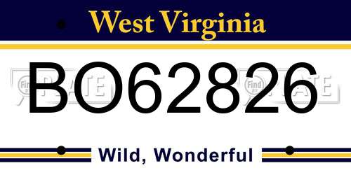BO62826 West Virginia License Plate