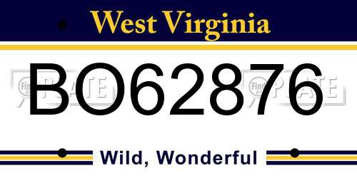 BO62876 West Virginia License Plate
