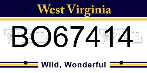BO67414 West Virginia License Plate