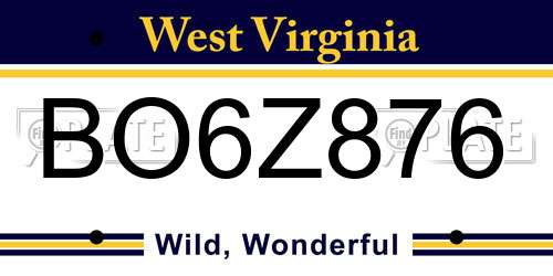 BO6Z876 West Virginia License Plate