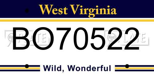 BO70522 West Virginia License Plate