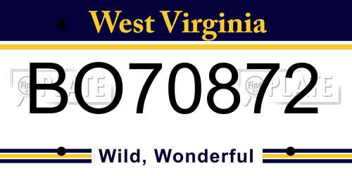 BO70872 West Virginia License Plate