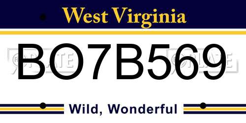 BO7B569 West Virginia License Plate