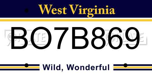 BO7B869 West Virginia License Plate