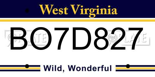 BO7D827 West Virginia License Plate
