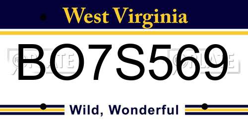 BO7S569 West Virginia License Plate