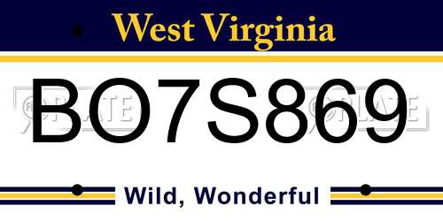BO7S869 West Virginia License Plate
