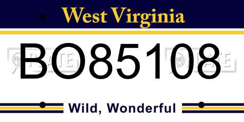 BO85108 West Virginia License Plate